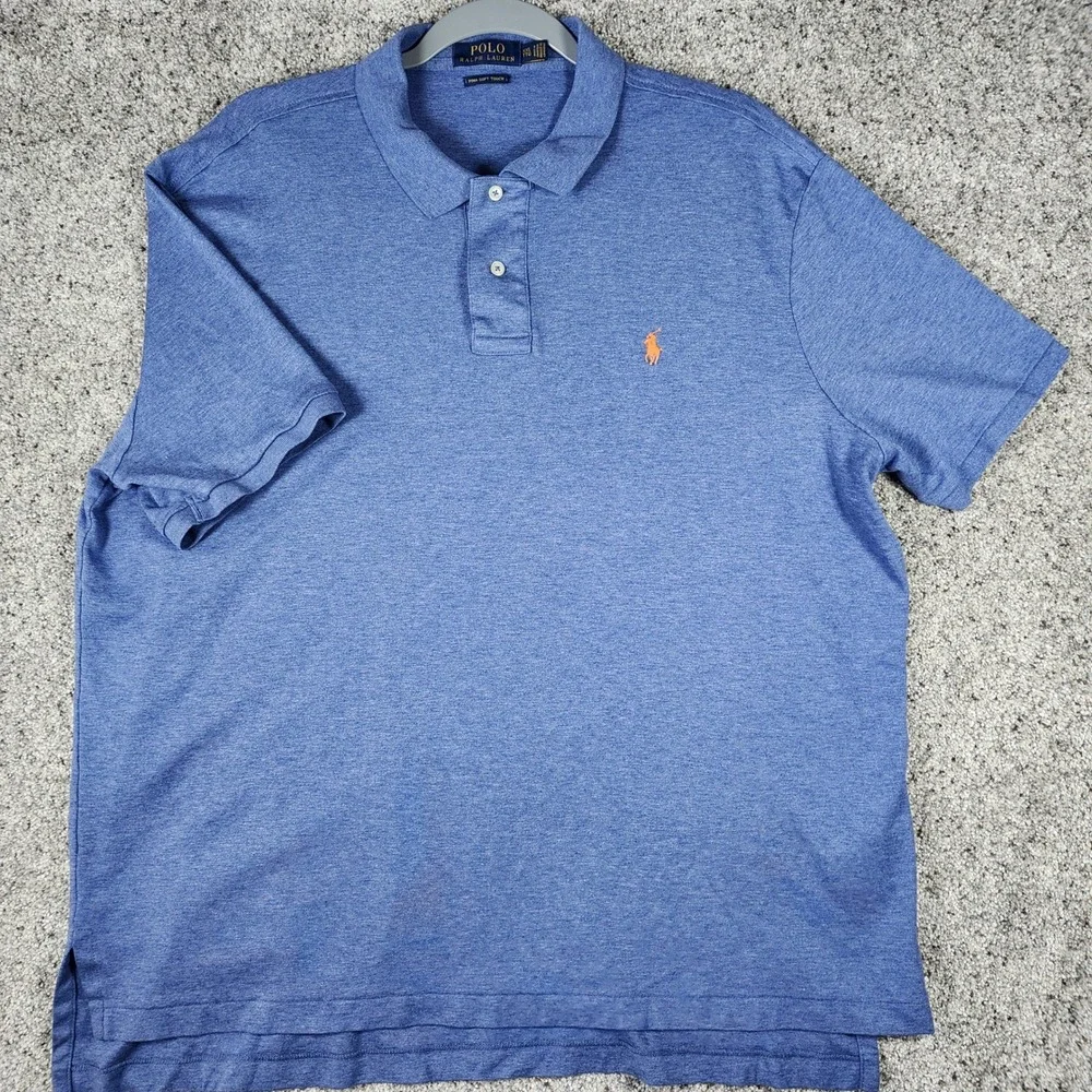 Polo Ralph Lauren Polo Shirt Mens XXL Pima Soft Touch Blue Orange Pony Excellent